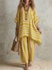 Dames gestreept print V-hals top met halve mouwen en wijde broek tweedelig set casual losse pasvorm zomeroutfit