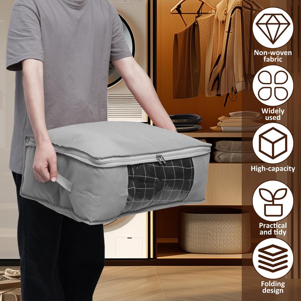 Foldable Clothes Storage Bag Large Nonwoven Clothing Organizer Bag Pillow Quilt Blanket Bag with Visible Window Home Organizer