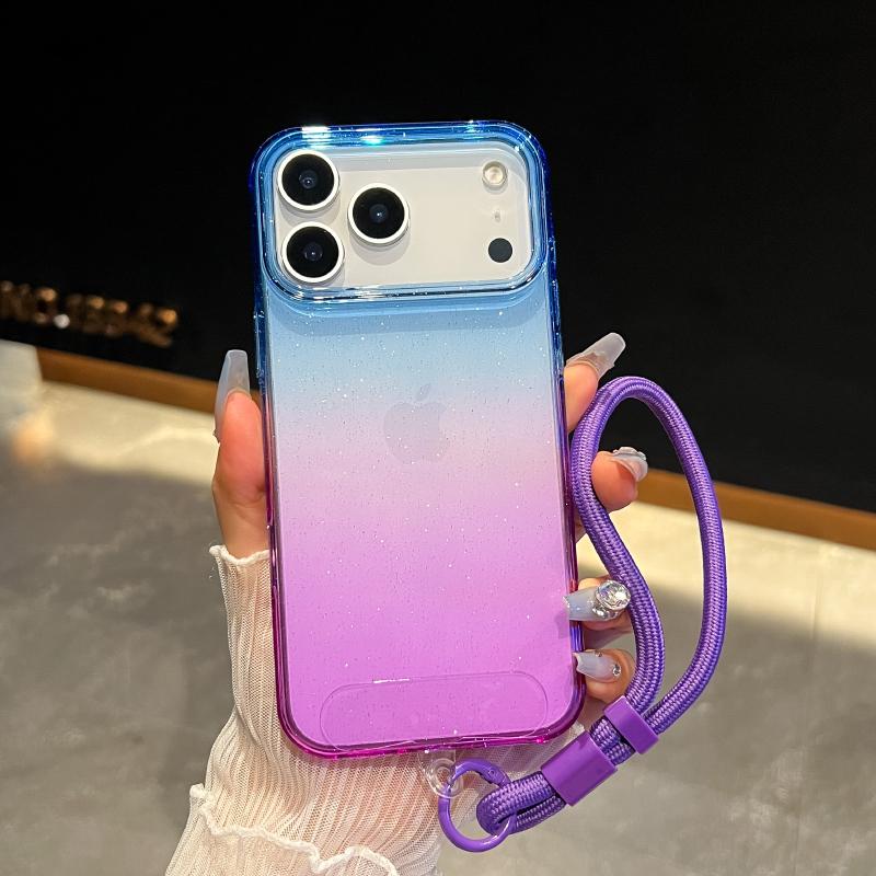 New Luxury Gradient Color Collision Shimmering Powder/Glitter Lanyard Phone Case For iPhone 17 Pro Max Air Bumper Back Cover