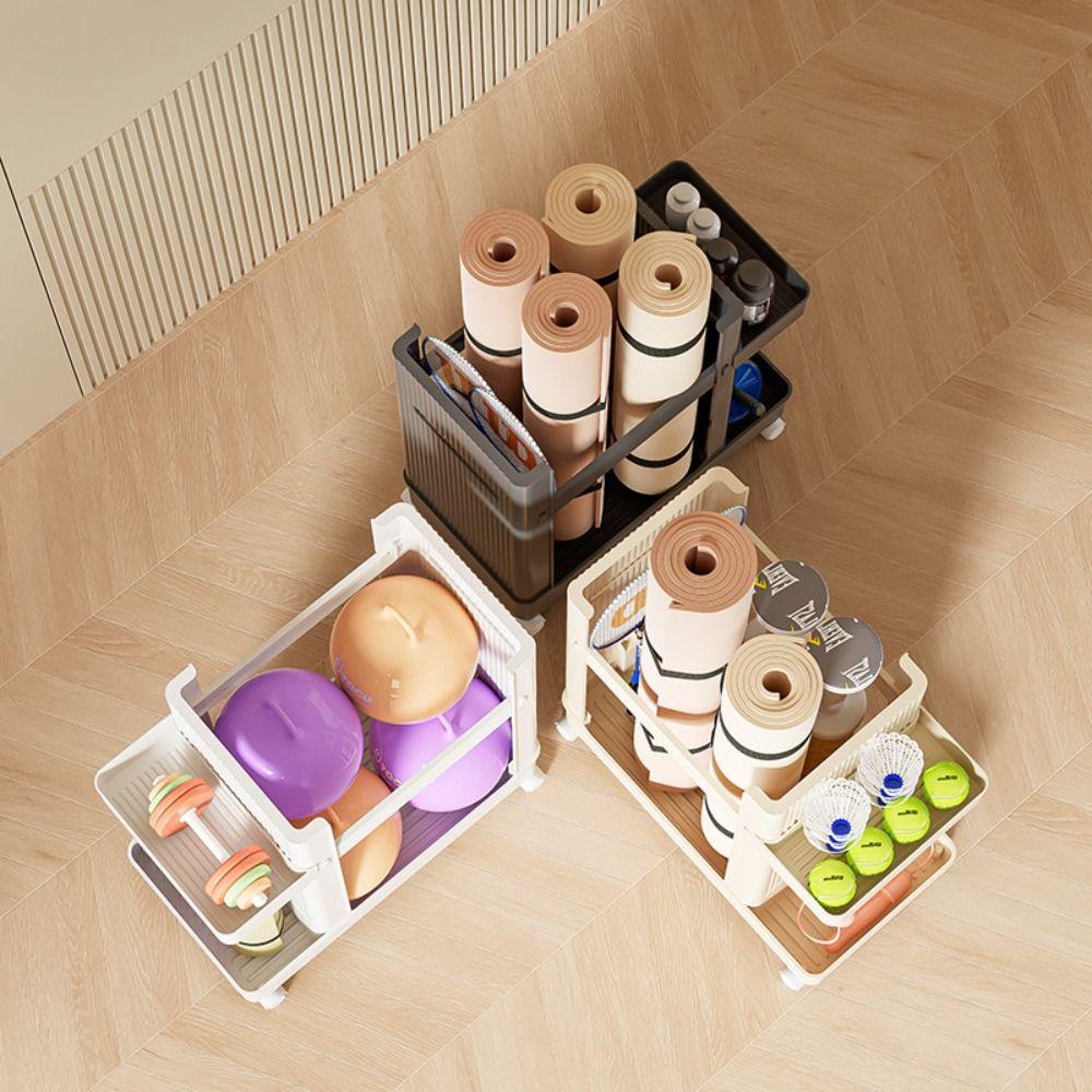 Multifunctional Sports Equipment Storage Rack with Wheels Sports Tools Organizer  Fitness Equipment