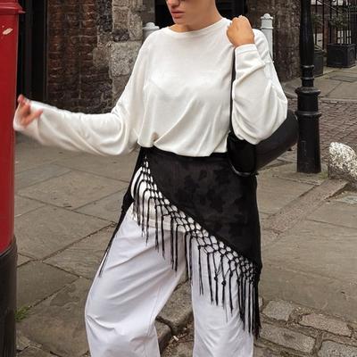 New Fringed Edge Tassel Scarf Breathable Y2K Streetwear Oversize Shawl Soft Women's Accessory Fringed Shawl Jeans Decoration