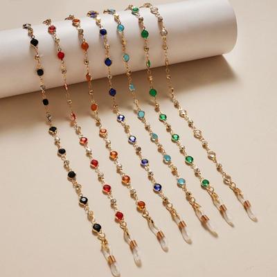 Lanț pentru ochelari cu cristale colorate și zirconii, Mărgele, Lanțuri anti-pierdere pentru ochelari de soare, Agățat de gât, Strass, Șnur pentru ochelari, Utilizare ochelari de soare