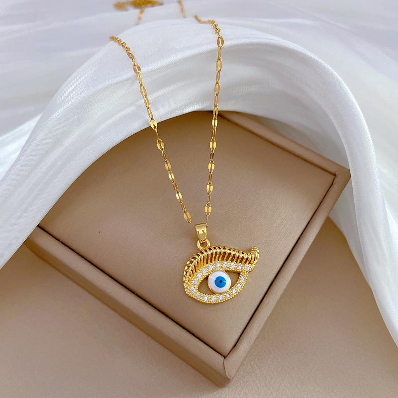 Eyelashes Eyes Light Luxury Temperament Gorgeous Full Diamond Necklace Female Versatile Collarbone Chain Titanium Steel Chain