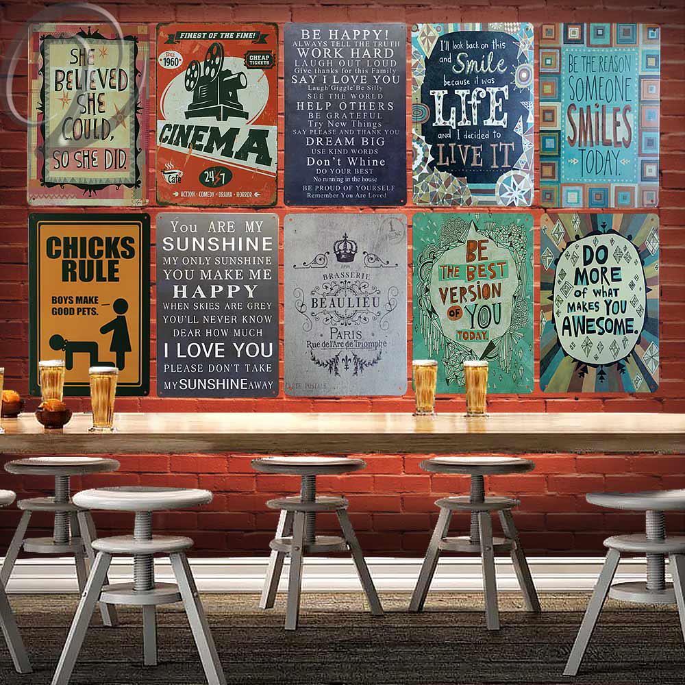 Vintage Phrase Poster Plaque Living Room Bedroom Home Bar Wall Decor You Are My Sunshine You Make Me Happy I Love You Metal Plate Sign