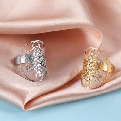 European and American Trendy Titanium Stainless Steel Hollow Six-Pointed Star Oval Ring