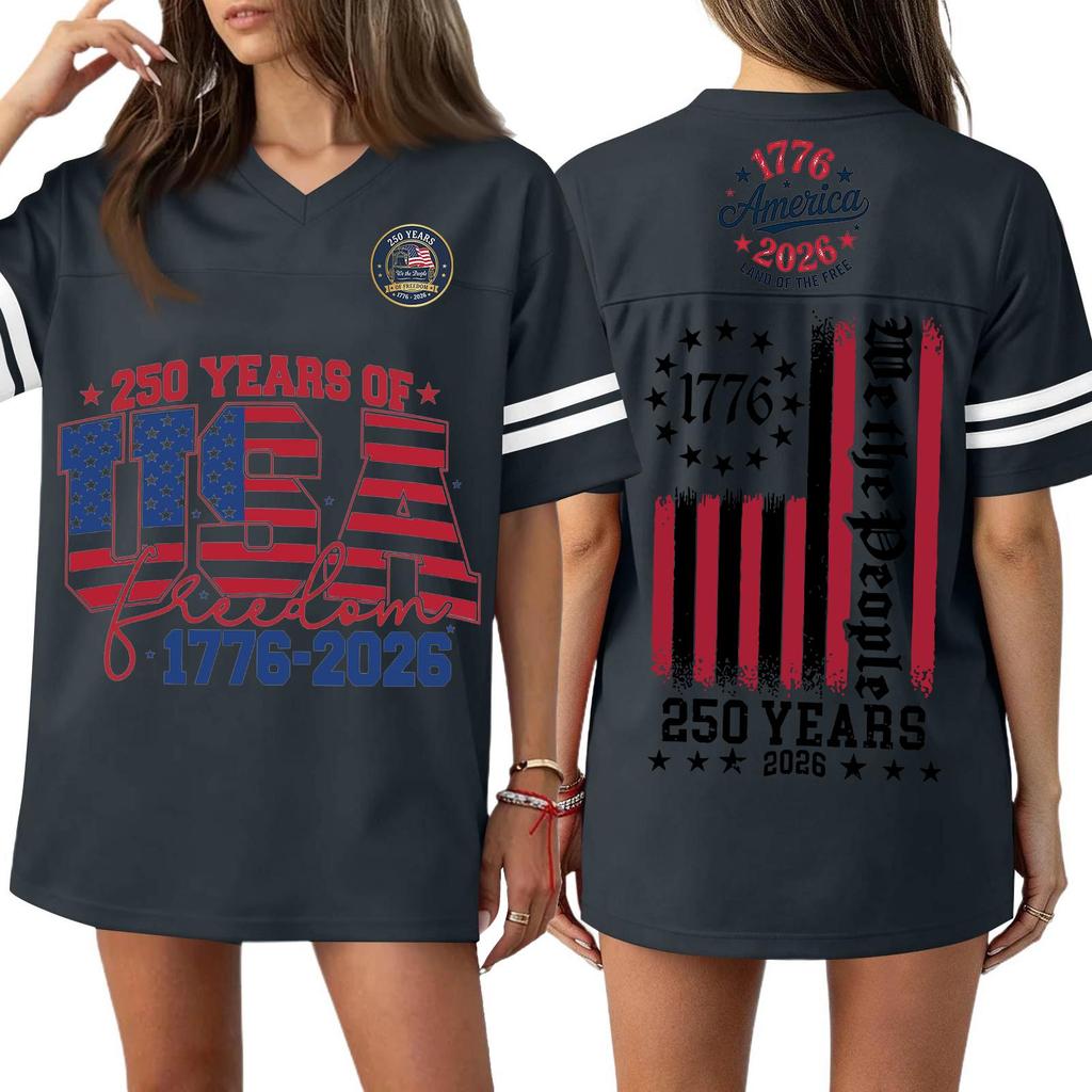 Women's Casual Fashion V-Neck Sports Independence Day Print Short Sleeve Sports T-Shirt Top
