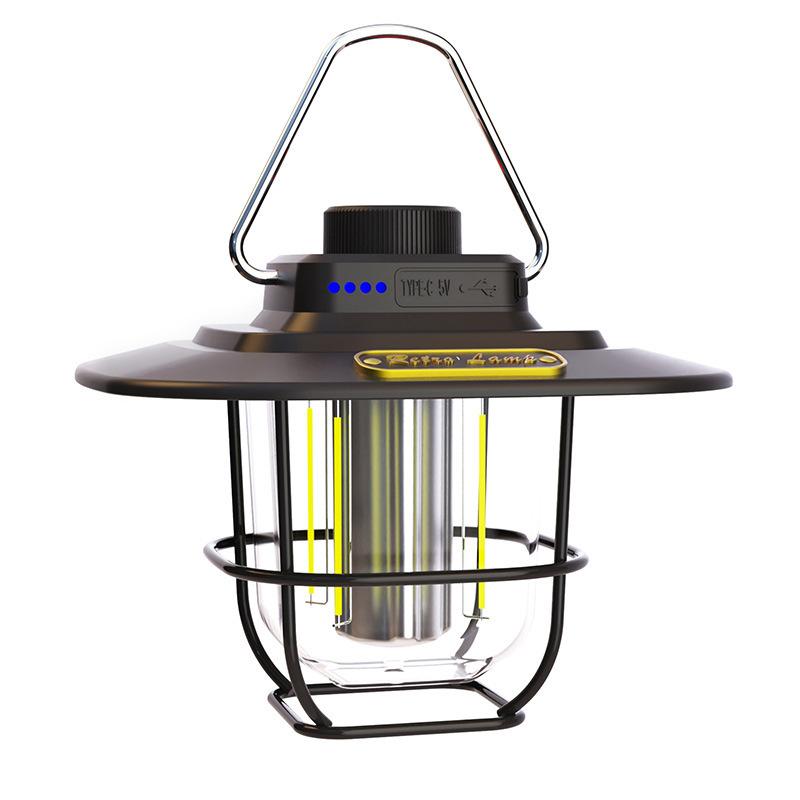 LED Decorative Hanging Lights Waterproof Retro Camping Tent Light Battery Indicator with Hook Dimmable for Outdoor Equipment