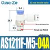 Throttle Speed Control Valve with AS1201F-M5-04A Pneumatic PU Air Hose Connector, Models AS2201F-01-2-06SA/08SA.