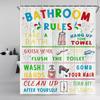 Bathroom Rules Shower Curtain, Colorful Motivational Inspirational Shower Curtain Set Funny Bathroom Text Shower Curtain, Waterproof Fabric Bath