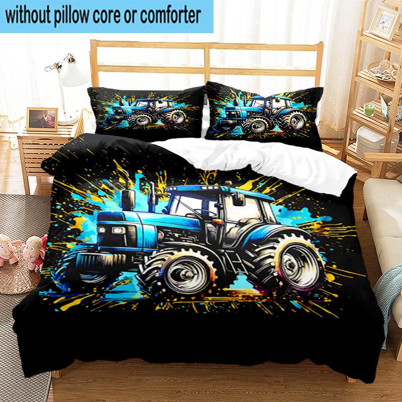 Electric Monster Truck Art 3pcs Bedding,Including 1pc Duvet Cover And 2pcs Pillowcases Perfect for Christmas,Ideal for Bedroom, Dormitory