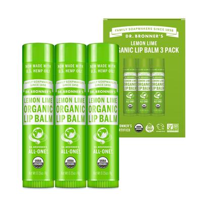 Dr. Bronner's Organic Lip Balm 4g, Lemon Lime, 3 Pcs.