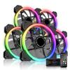 EZDIY-FAB Нові RGB LED Тихі Вентилятори для Корпусу ПК з Подвійним Кільцем 120мм, Синхронізація з Материнською Платою 5V3pin, Регульована Швидкість, В комплекті Хаб для Вентиляторів та Пульт Дистанційного Керування - 5 Вентиляторів на