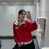 Womens Retro Star Patch Stand Collar Zip-Up Hoodie Short Cropped Sweatshirt Fall