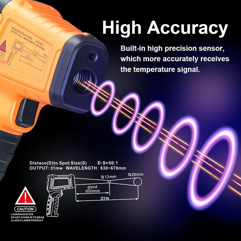 DT1000 DT1600 Infrared Thermometer Professional 13 Laser Points Non Contact Digital Pyrometer IR Temperature Gun High Temp Alarm
