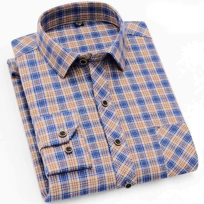 New Fashion Men's Plaid Shirts Long Sleeve Cotton Soft Regular-fit Single Pocket Comfortable Casual Flannel Shirts Male Clothing
