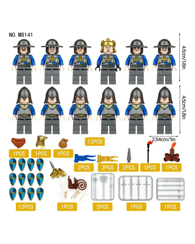 12 STÜCKE Mittelalterliche Goldene Krone Blauer Löwe Armee Kinder Bausteine Spielzeug