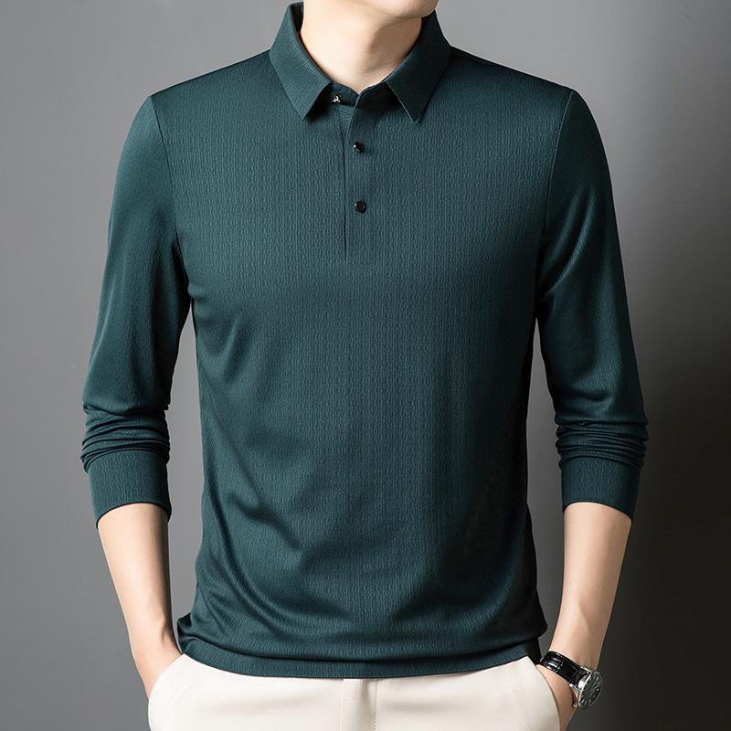Men'S High Elastic Non-Pilling Loose Non-Ironing Slim-Fitting Mid-Lapel Polo Shirt High Quality