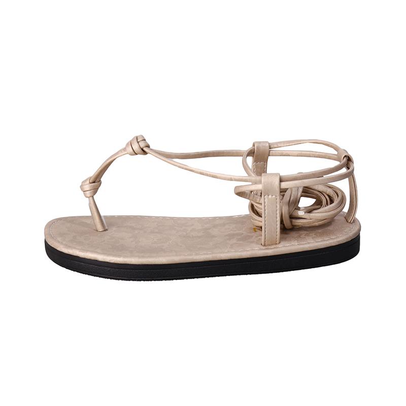 Fashion Roman Sandals Women's New Summer Round Toe Cross Lace-up Fairy Wind Cutout Non-slip Wear-resistant Flat Cooling Boots