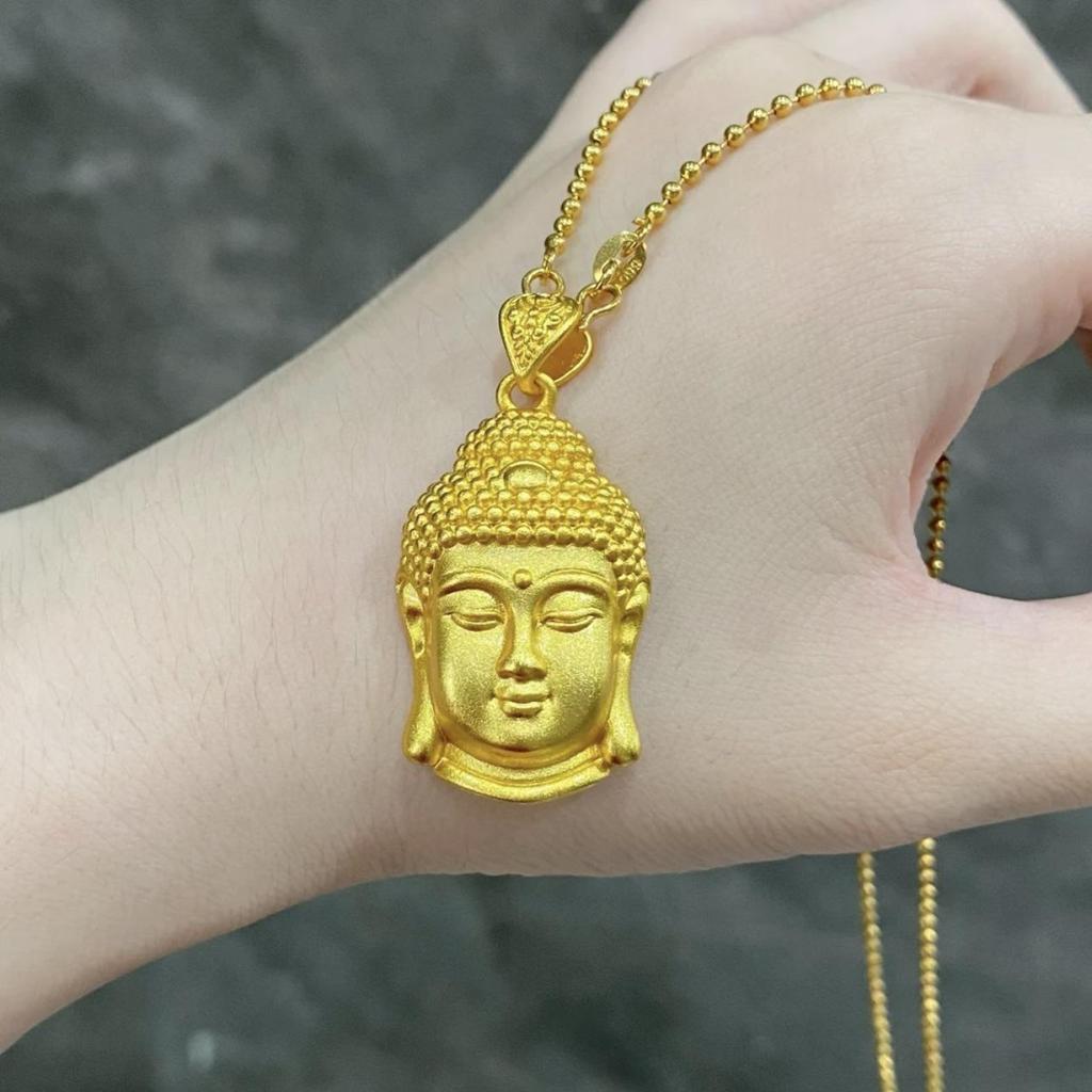 Colier cu Pandantiv Cap de Buddha Placat cu Aur, Lucrat Manual cu Aliaj de Cupru Aur Nisip pentru Femei, Design Exquisit cu Rezistență Puternică a Culorii.