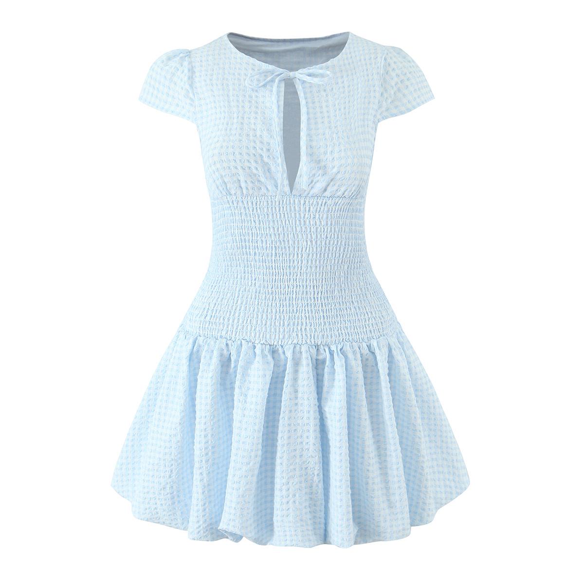 

Women s European Style Plaid Slim Fit Tulip Sleeve Dress Medium