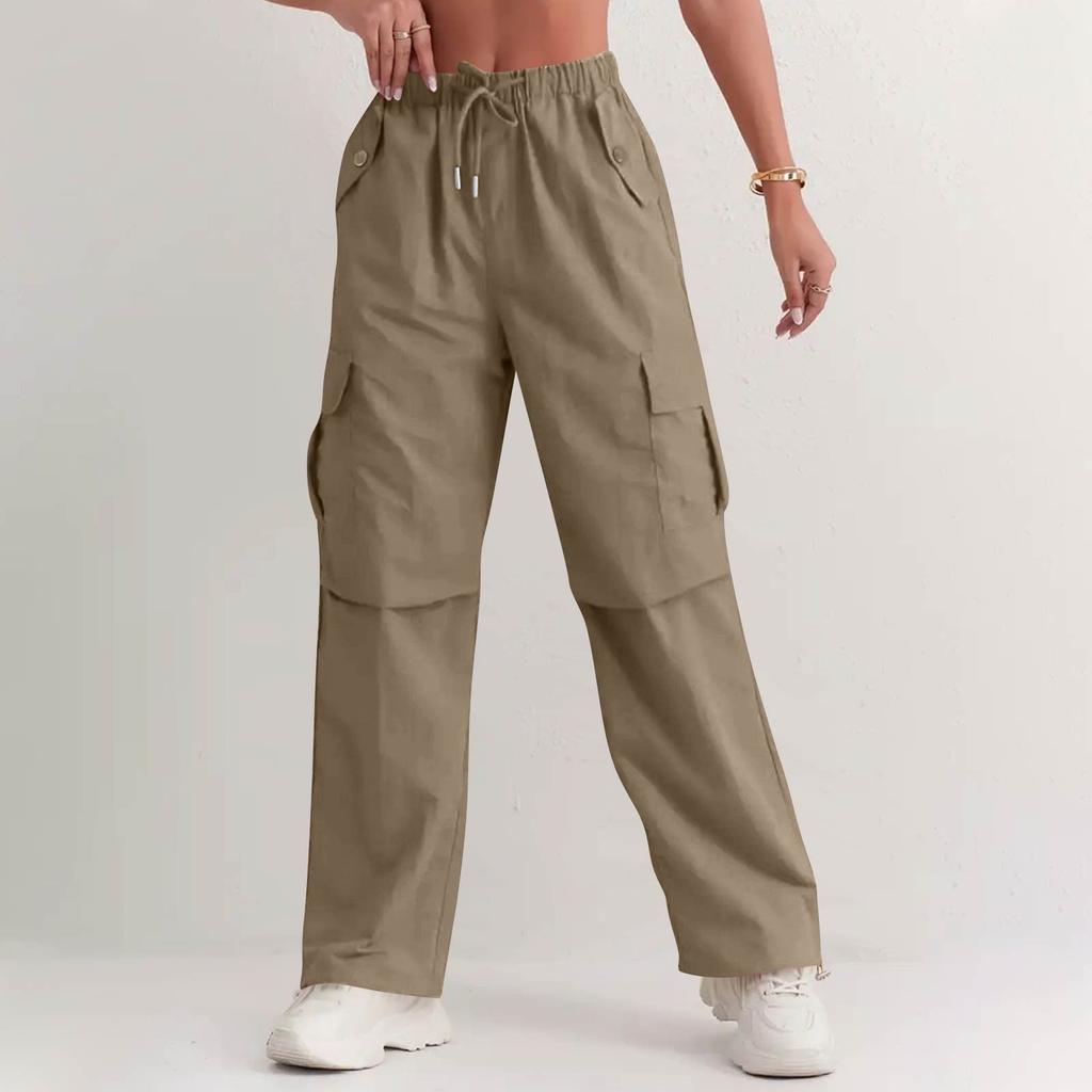 Kadın Pantolon Moda Günlük Pantolon Düz Renk Büzgülü Yüksek Bel Cepli Pantolon