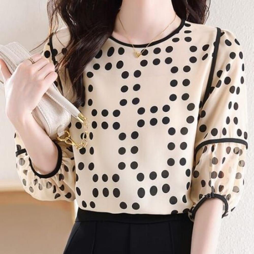 Navava Women Dot Round Neck 5 Sleeve Blouse Nb2694