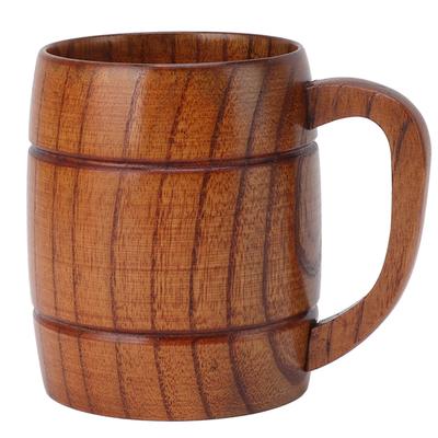 Wooden Beer Mug with Handle 300ml Prevent Scald Carved Drinkware Wood Drinking Cup for Tea Milk