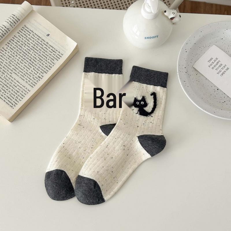 Szare Panda 3D Filcowe Kreskówkowe Skarpety do Połowy Łydki dla Kobiet - Japoński Styl Jesień/Zima Ciepło