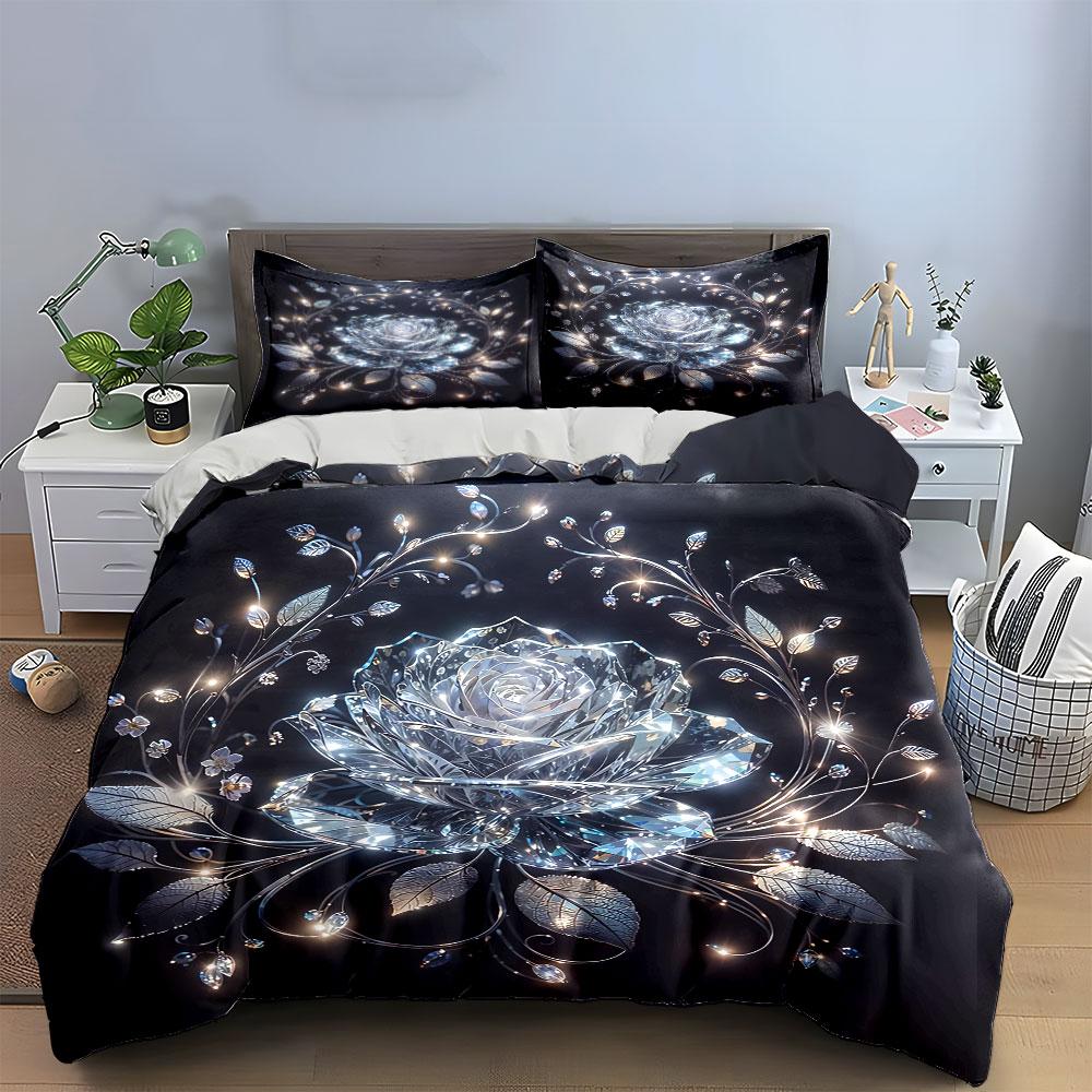 Crystal Flower Decorative Set Soft Comfortable Duvet Cover Bedding Set Included 1*Duvet Cover & 2*Pillowcases, Gift