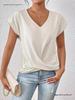 Elegant Solid Color V-neck Short-sleeve T-shirt for Women - Spring/Summer Collection