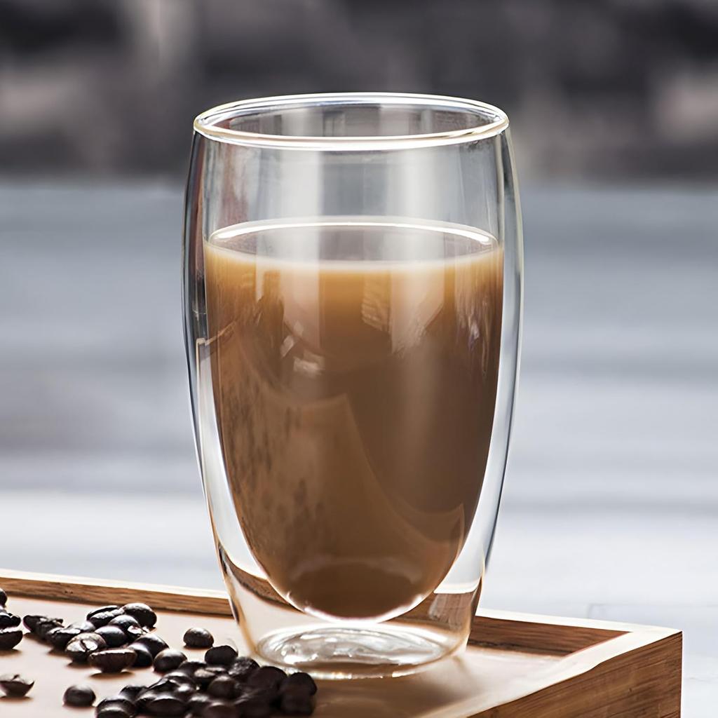 Double Wall Glass Coffee Mugs Set of 2, 16oz/450ml Insulated Glass Mugs for Hot Beverages, Large Clear Coffee Cups for Espresso, Tea, Latte,