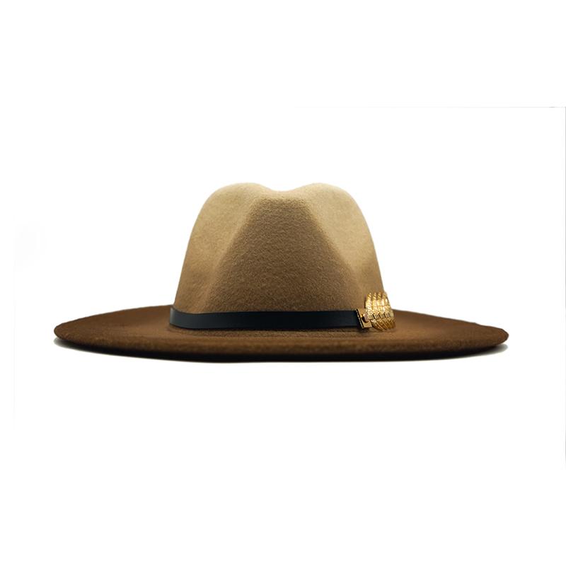 Fashion Autumn Winter Gradient Hat Women Men Fedora Hat Classical Wide Brim Felt Floppy Cloche Cap Chapeau Imitation Wool Cap