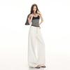 Spring Summer Vintage Five Button Double Pleat A Line White Casual Wide Leg Denim Pants For Women Casual Pants Oversize Denim Trousers