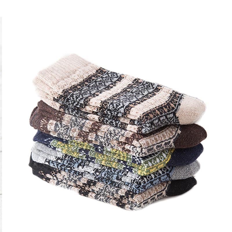 5 Pairs of Winter Dual-track Retro Rabbit Wool Socks for Men, Thickened and Warm Ethnic-style Socks