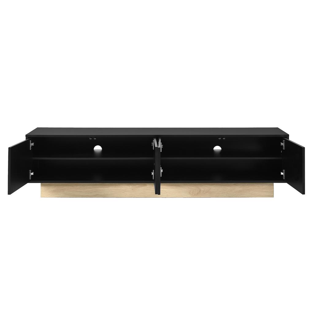 Modern Black TV Stand with Wood Grain – 175 Cm – Minimalist, Curved Design – Plenty of Storage Space and Cable Management