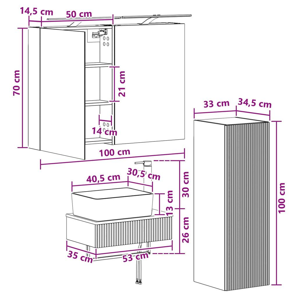 Bathroom Cabinet Set 4 Pcs Reclaimed Wood Look 50 X 14.5 X 70 Cm
