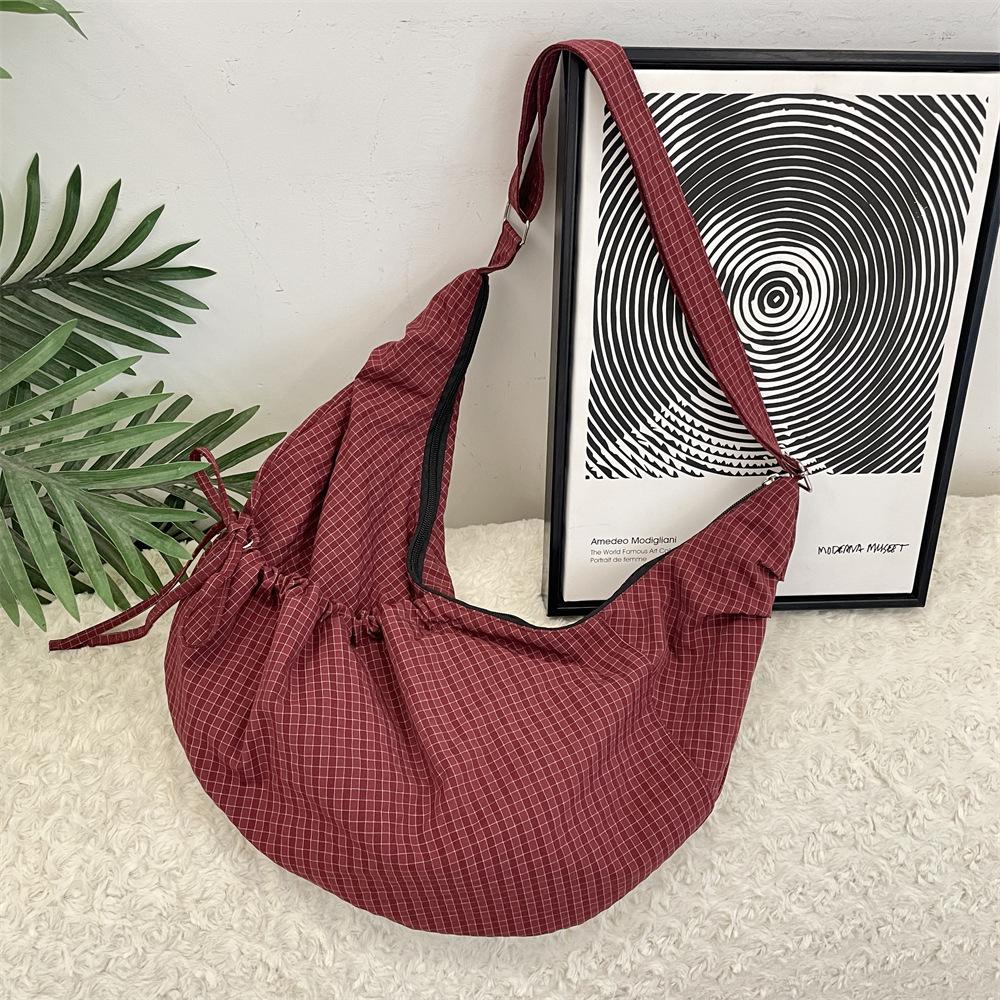 Korean Style Plaid Nyl Shoulder Bags for Women Large Capacity Ladies Hobos Crossbody Bag Travel Portable Female Handbags Tote