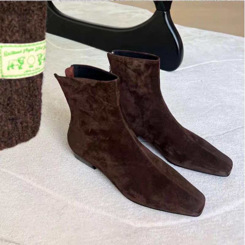 Flats Ankle Boots Suede Warm Women Shoes Winter Brand Square Toe Casual Chelsea Trend Low Heels Snow Boots Mujer Zapatos