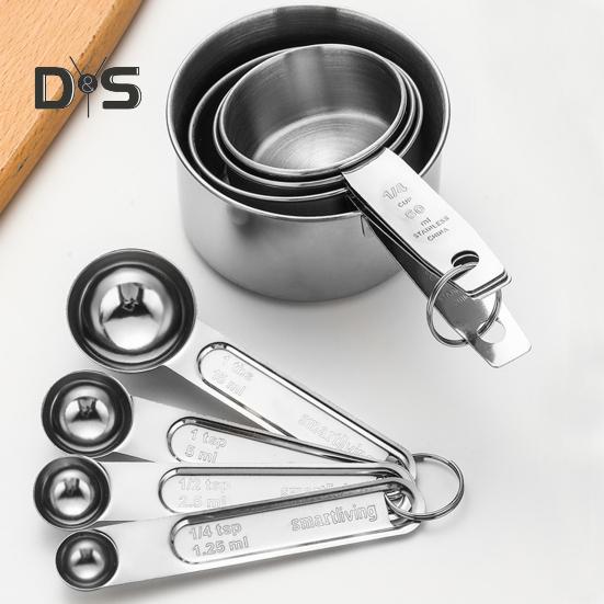 Messlöffel-Set aus Edelstahl, Doppelskala, Messbecher mit ergonomischem Griff für präzise Backmessungen, Verwendung in der Küche zu Hause und in der Bäckerei