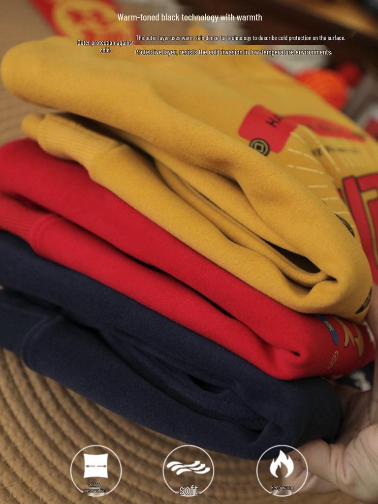 Kids' Cozy Blessings Plus Velvet Sweatshirt - Warm Round Neck Top for New Year, Autumn/Winter - Trendy, Comfortable for Boys & Girls