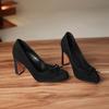 Krazing Pot Suede Microfiber Round Toe Size 41 Chunky High Heels Slip on Leopard Sexy Casual Autumn Pumps