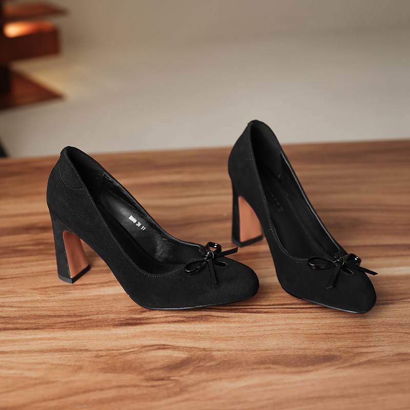 Krazing Pot Suede Microfiber Round Toe Size 41 Chunky High Heels Slip on Leopard Sexy Casual Autumn Pumps