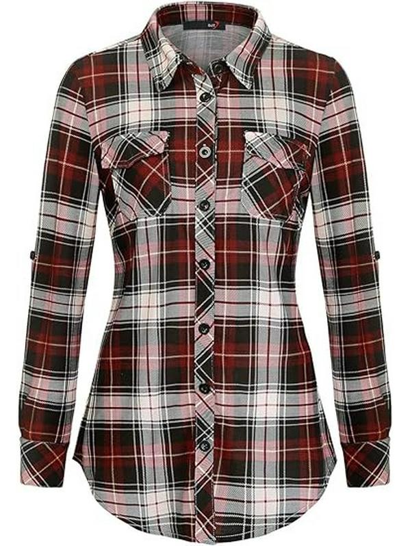 Top Rimodellante a Maniche Lunghe a Quadri Retrò da Donna Autunno/Inverno 2026