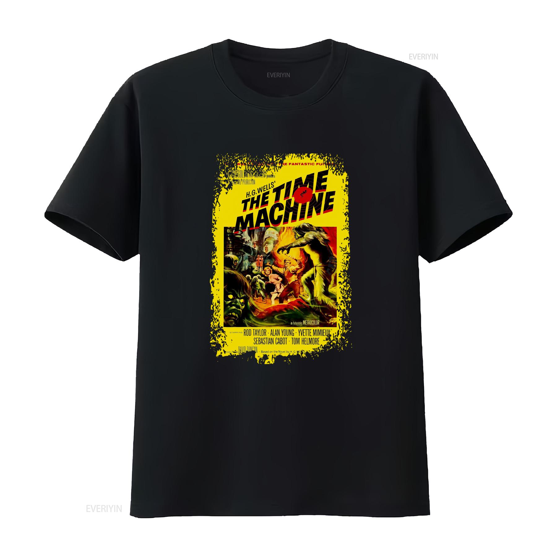 

1960 The Time Machine Movie Poster Inspired Black T Shirt Retro Sci Fi Design vintage Washed Soft Unisex Top For Everyday Wear 4XL