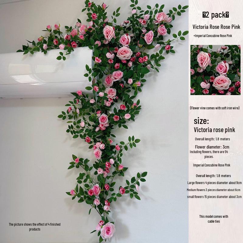 Rose Vine Artificial Flower Decor for Air Conditioner Pipes or Balcony Railings
