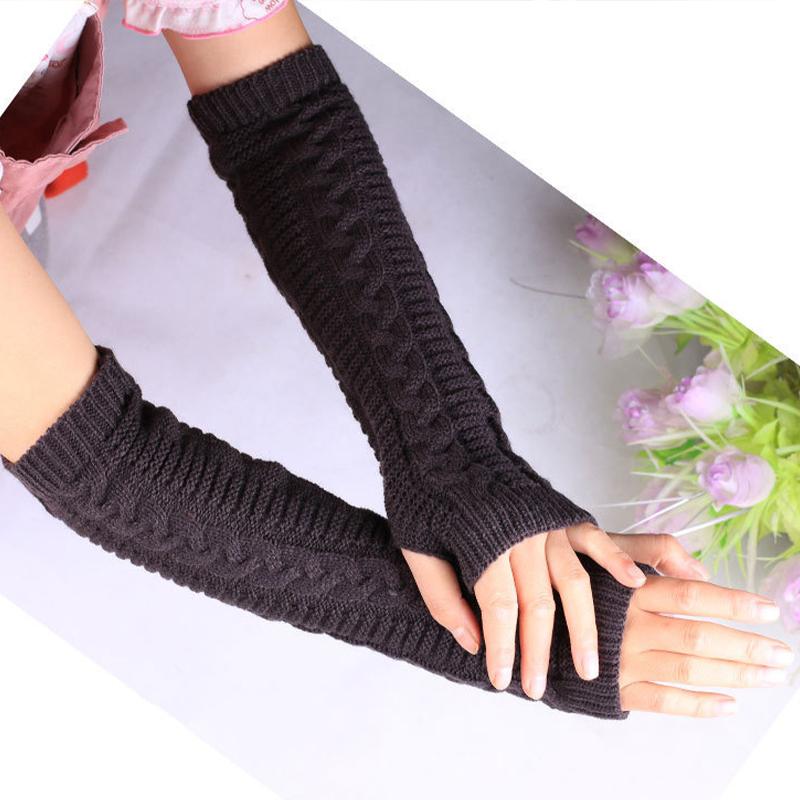 Japanese Korean Autumn and Winter Yarn Extended Open Finger Gloves Women Long Sleeve Cover Fashion Warm Long Gloves