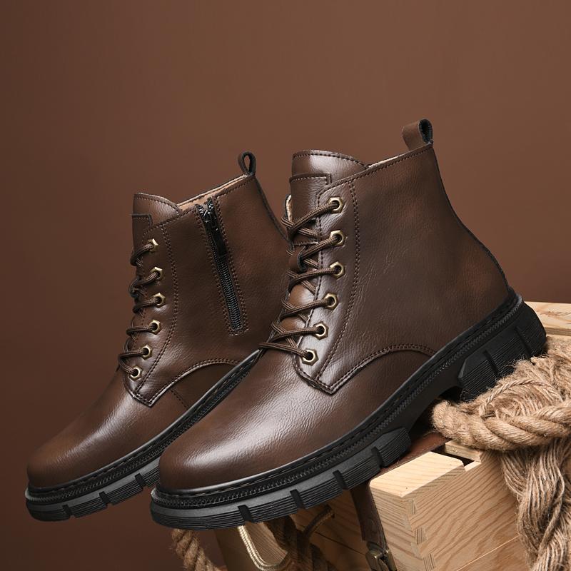 Men's Boots Retro-style Leather Boots Thick-soled Durable 2025 Men's High-top Casual Shoes Lace-up Men's Leather Boot Zapatos