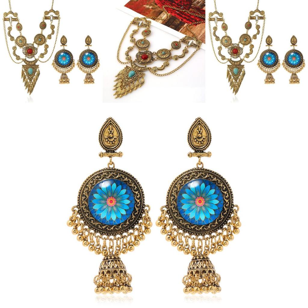 Ethnic Style Simulation Gemstone Decoration Women Necklace And Earring Set For Boho Fashion Lovers