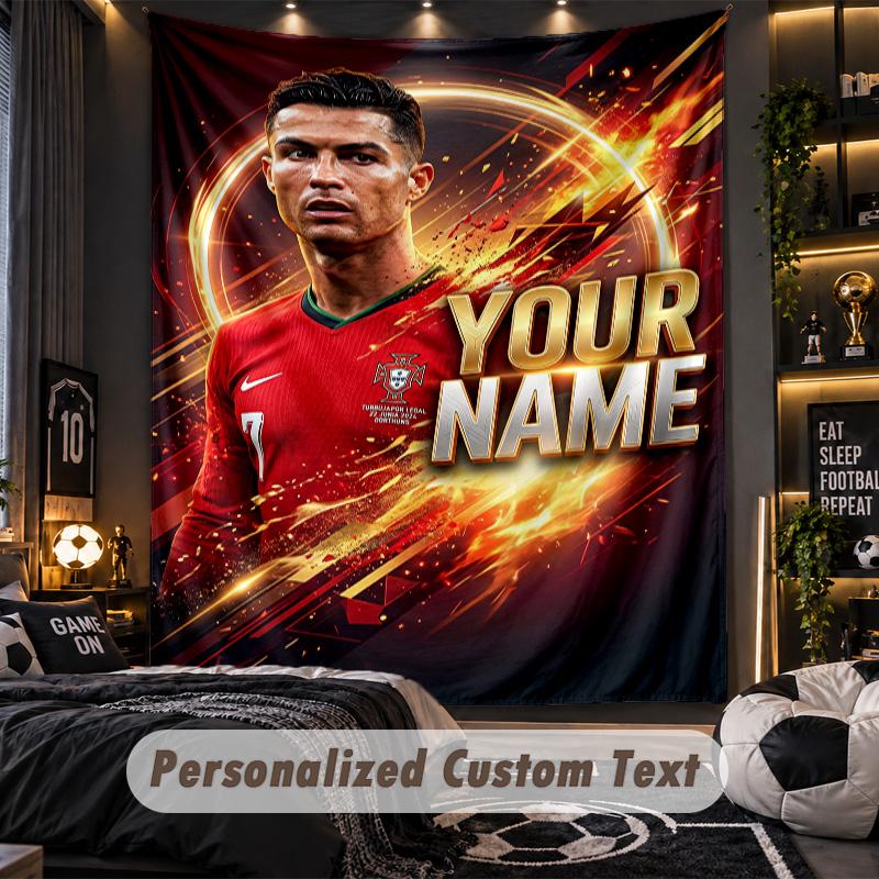 Wandteppich Cristiano Ronaldo Benutzerdefinierter Name Text Personalisierter Wandbehang Teppich Heimwanddekoration