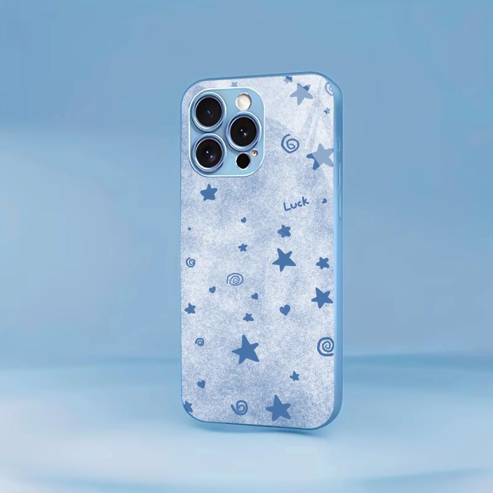 Trendy Blue Star Luck for iphone 17 case for coque iphone Fashion Case fundas Glass for iPhone 17 16 15 14 13 12 11pm Pro Plus